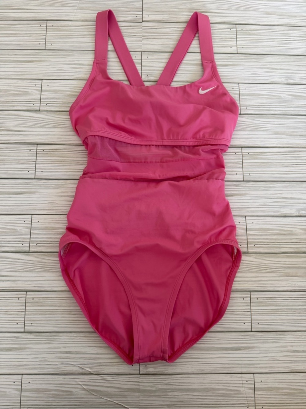 Nike | Pink Missy Mesh Solid Edge V-Back One Piece Swimsuit - Size M - Picture 2 of 7